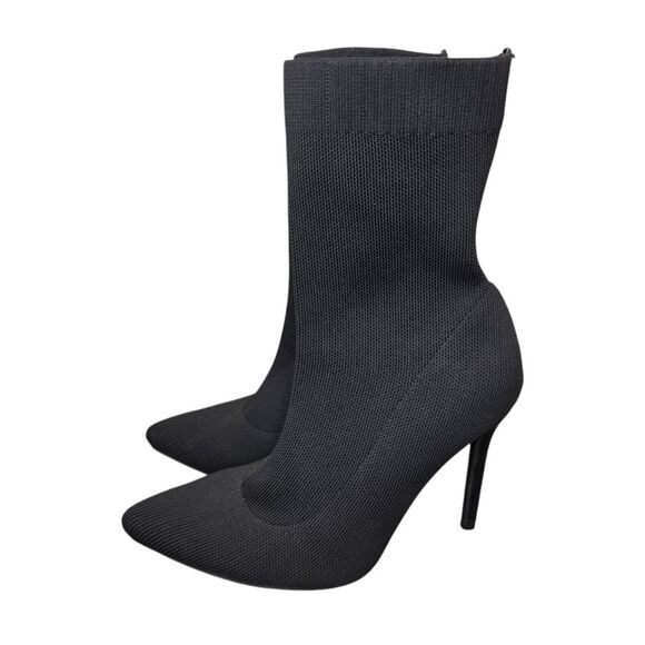 Cuccoo Women's 37 Pointed Toe Black Knit Sock Stiletto Ankle Boots - Picture 1 of 8